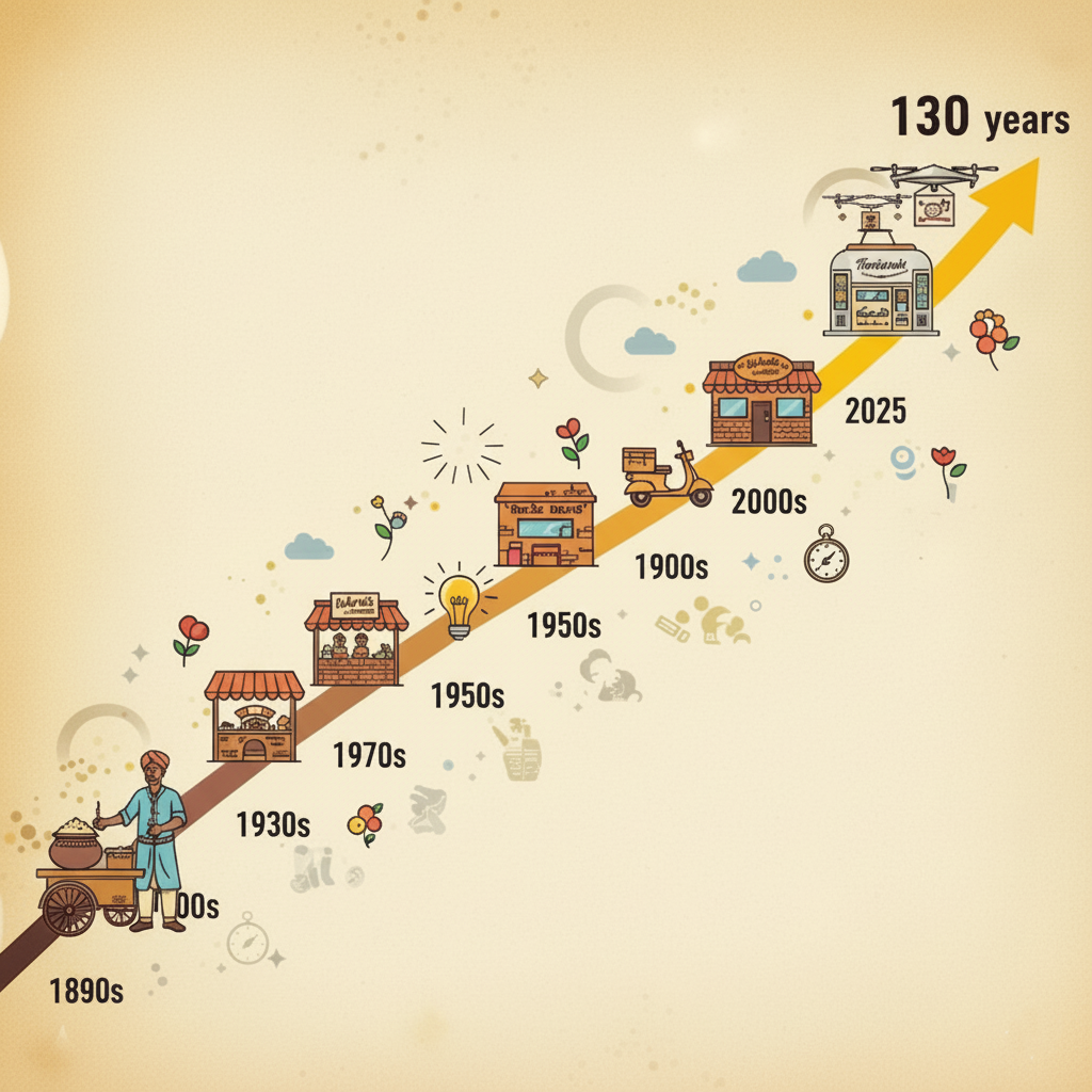 A visual timeline titled "A 130-Year Journey of Success: The Complete Timeline," showing key milestones from a company's history.