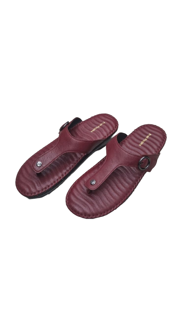 Ladies Maroon Cushion Leather Slippers
